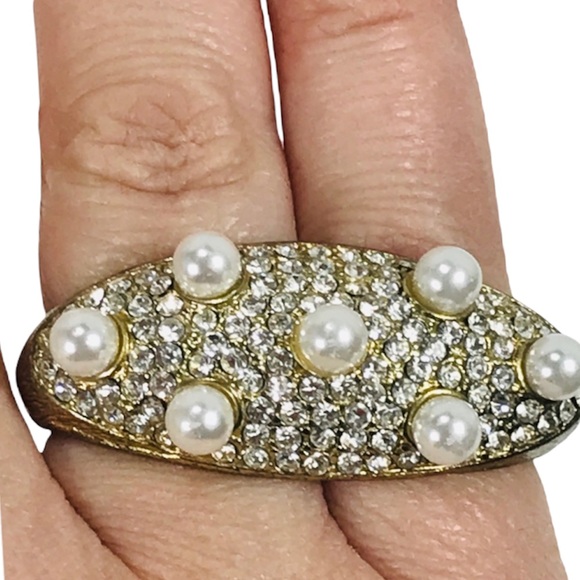 Faux Pearl and Rhinestones Double Ring - Picture 3 of 6